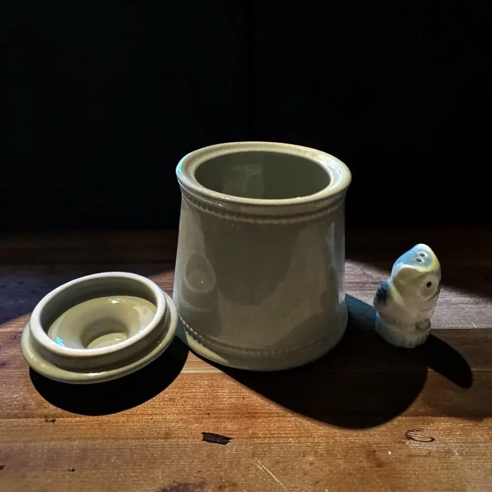 Vintage Sage Green Stoneware Kitchen Canister with Lid | Farmhouse Ceramic
